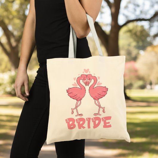 Tote Bag Cute Bride Pink Flamingo Wedding Tropical Beach 