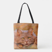 Tote Bag Cute Brown Chat Aquarelle Huile peinture (Dos)