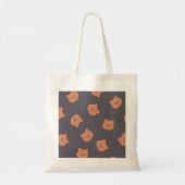 Tote Bag Cute Brown Teddy Bear Face Pattern Dark Blue (Devant)