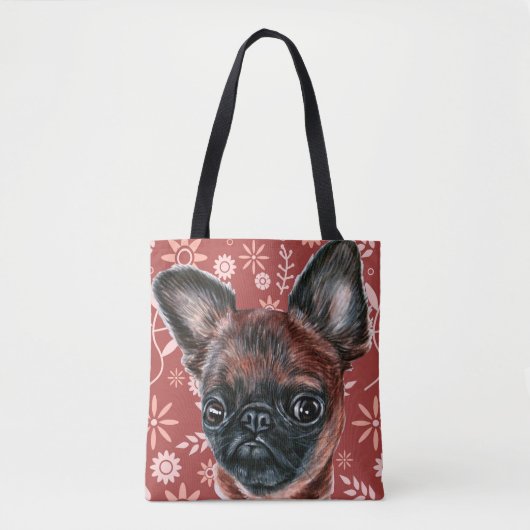 Tote Bag Cute Brussels Griffon Motif de fleurs de chien (Devant)