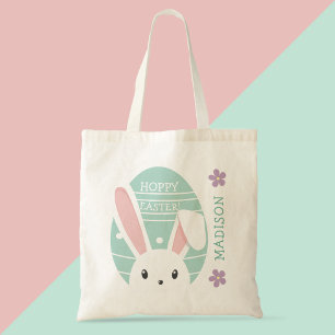 Tote Bag Cute Bunny Hoppy Chasse aux oeufs de Pâques Nom pe