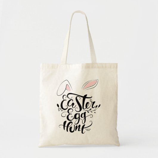 Tote Bag Cute Bunny Oreilles Calligraphie OEuf de Pâques Ch (Devant)