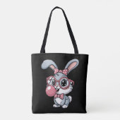 Tote Bag Cute Bunny with Glasses Blowing Bubble Gum (Dos)