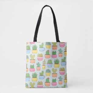 Tote Bag Cute Cacti Succulents Plantes Doodles Motif