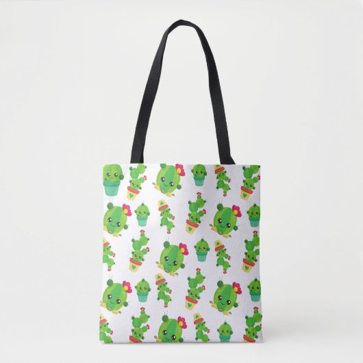 Tote Bag Cute Cactus, Green Cactus, Motif Cactus (Devant)