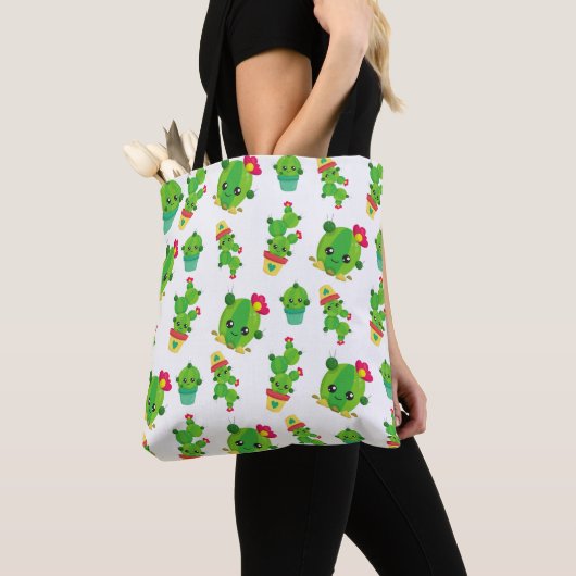 Tote Bag Cute Cactus, Green Cactus, Motif Cactus (De près)