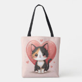Tote Bag Cute Calico Cat Heart Kawaii Valentine's Art (Dos)