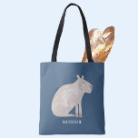 Tote Bag Cute Capybara Personnalisé<br><div class="desc">Un capybara amusant sur un arrière - plan vert turquoise pour les amoureux des animaux et de la faune. Art original de Nic Squirrell. Modifiez ou supprimez le nom à personnaliser.</div>