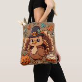 Tote Bag Cute caricature Thanksgiving dinde et citrouille (De près)