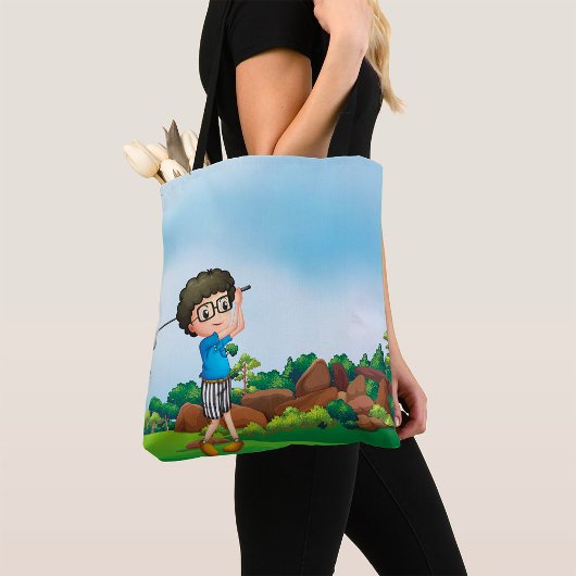Tote Bag Cute Cartoon Boy Golf Fun Golf Amusant Golf Lover 