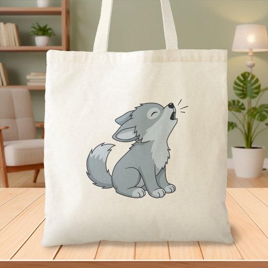 Tote Bag Cute Cartoon Howling Wolf Pup