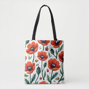 Tote Bag Cute Cartoon Pop Art Poppies Bees Ladybugs Women