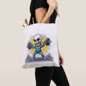 Tote Bag “Cute Cartoon Skeleton Weightlifter • Funny Gym Ba (De près)