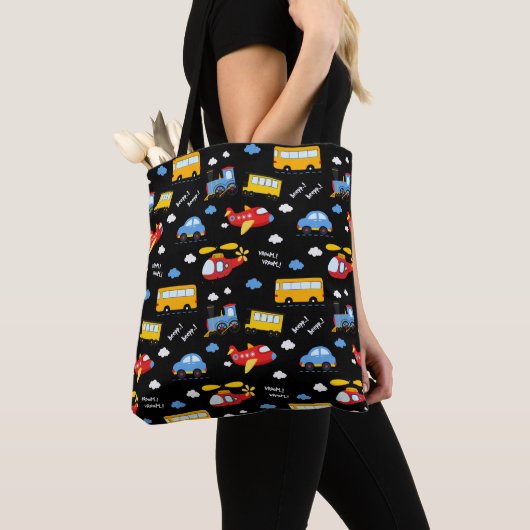 Tote Bag Cute Cartoon Vehicles Pattern (De près)