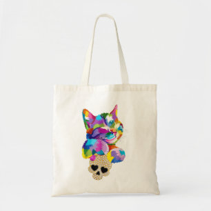 Tote Bag Cute Cat Hug Crâne pour les amateurs de chatte Art