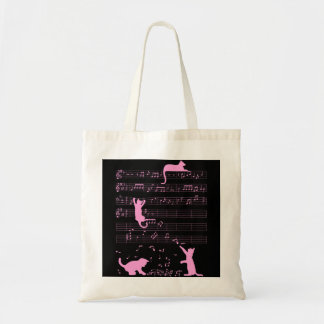 Tote Bag Cute Cat Kitty Jouer Musique Note Clef Rose Musici