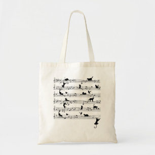 Tote Bag Cute Cat Kitty Playing Music Note Clef
