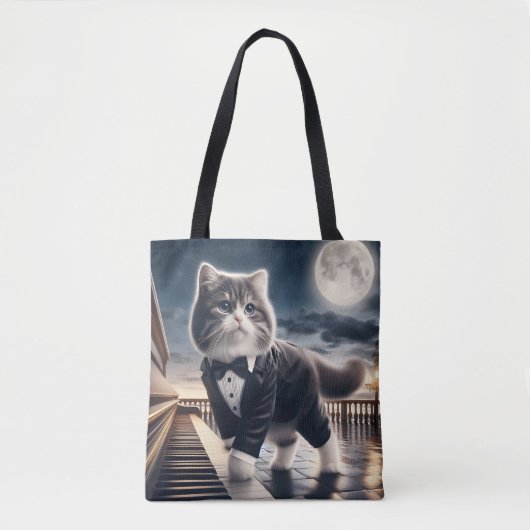 Tote Bag Cute Cat Pawdigy joue une sonate au clair de lune (Devant)
