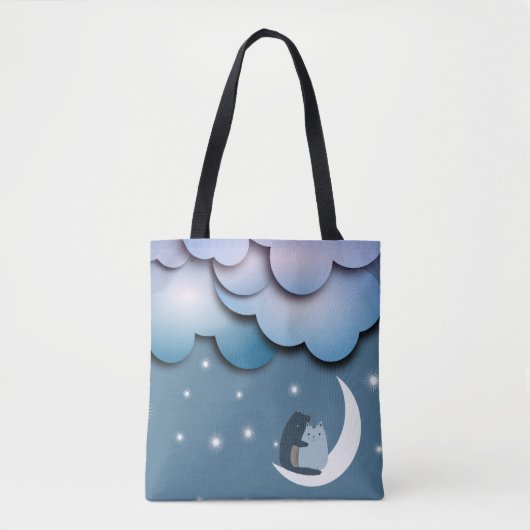 Tote Bag Cute Cats Cuddling on the Moon Art (Devant)