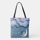 Tote Bag Cute Cats Cuddling on the Moon Art (Dos)
