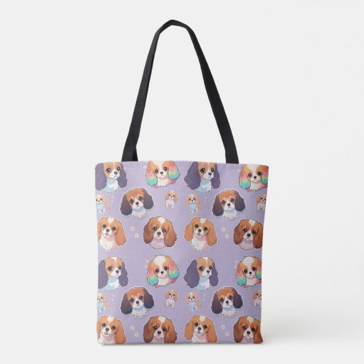 Tote Bag Cute Cavalier King Charles Pastel Motif (Dos)