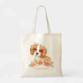 Tote Bag Cute Cavalier King Charles Spaniel Orange Fleurs (Dos)