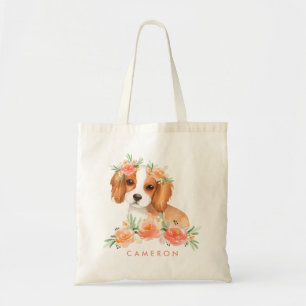 Tote Bag Cute Cavalier King Charles Spaniel Orange Fleurs