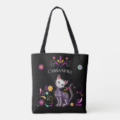 Tote Bag Cute Chat Éffrayant avec Fleurs colorées (Dos)