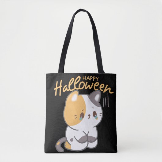 Tote Bag Cute Chat Happy Hallowen (Devant)
