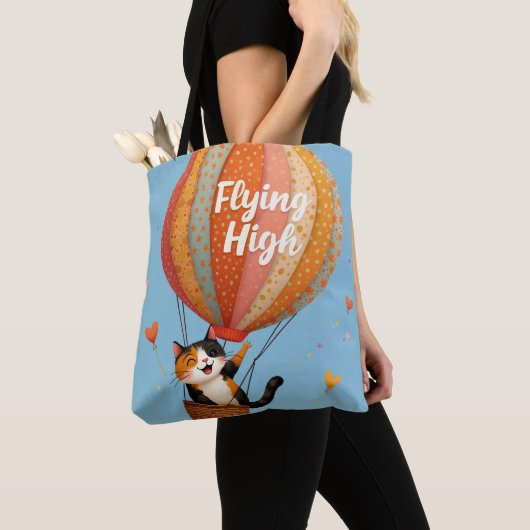 Tote Bag Cute Chat Hot Air Balloon Whimsical Art (De près)