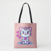Tote Bag Cute Chat Kitten avec Coeurs Valentine Inspiré | (Devant)