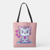 Tote Bag Cute Chat Kitten avec Coeurs Valentine Inspiré | (Dos)