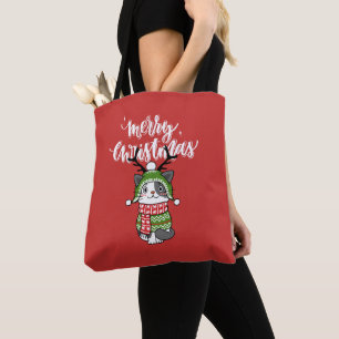 Tote Bag Cute Chat Noël Stocking fourchettes Galore