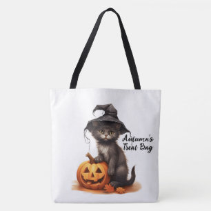 Tote Bag Cute chat noir personnalisé et Citrouille