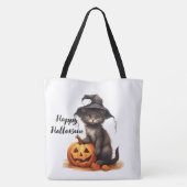 Tote Bag Cute chat noir personnalisé et Citrouille (Dos)