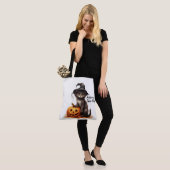 Tote Bag Cute chat noir personnalisé et Citrouille (Sur le modèle)