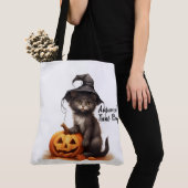 Tote Bag Cute chat noir personnalisé et Citrouille (De près)