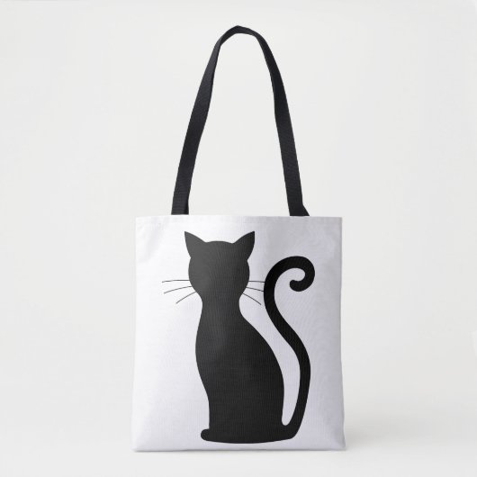 Tote Bag Cute Chat Noir Silhouette Fun Noir et Blanc (Devant)