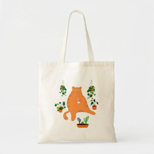 Tote Bag Cute Chat Orange Avec Plante, Mignonne Cadeau Chat