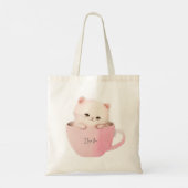 Tote Bag Cute chat rose blanc dans une tasse de thé (Dos)
