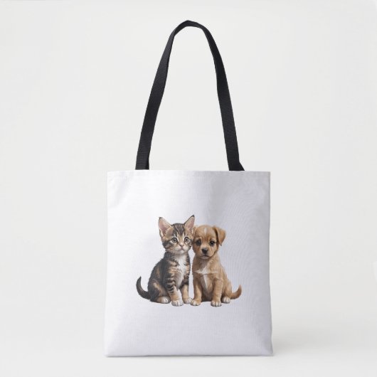 Tote Bag Cute chaton et chiot (Devant)