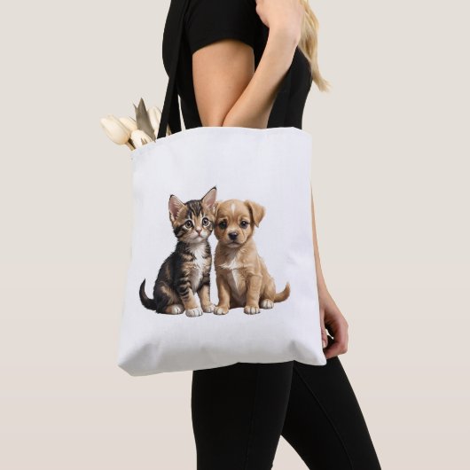 Tote Bag Cute chaton et chiot (De près)