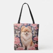 Tote Bag Cute Chien Poméranien Rose Floral (Dos)