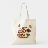 Tote Bag Cute Chiot & Kitten Hug - Adorable Design Kawaii (Dos)