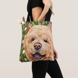 Tote Bag Cute Chow Chow et Tulip Flower Motif