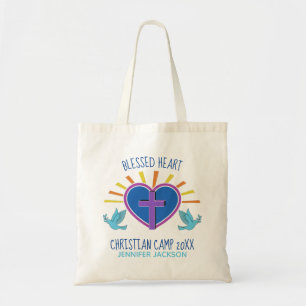 Tote Bag Cute Christian Summer Camp Custom Cross Heart