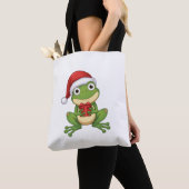 Tote Bag Cute Christmas Frog with Santa Hat and Gift |  Fun (De près)