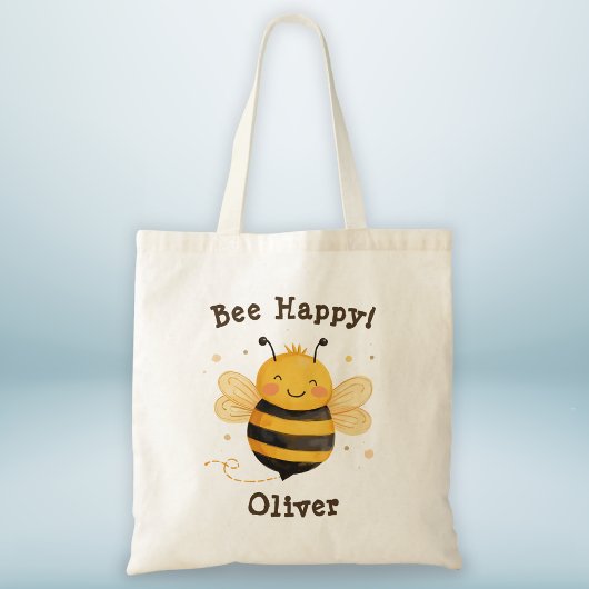 Tote Bag Cute Chubby Bumblebee "Bee Happy"