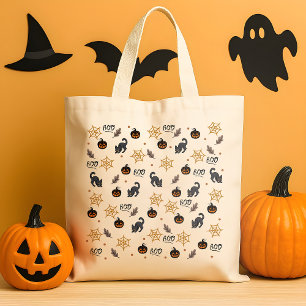Tote Bag Cute Citrouille Chat Noir Halloween Motif