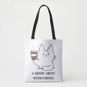 Tote Bag Cute Coffee Cat Art - Design minimaliste Kawaii